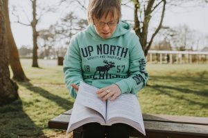 Jennifer reading the Accessible Bible