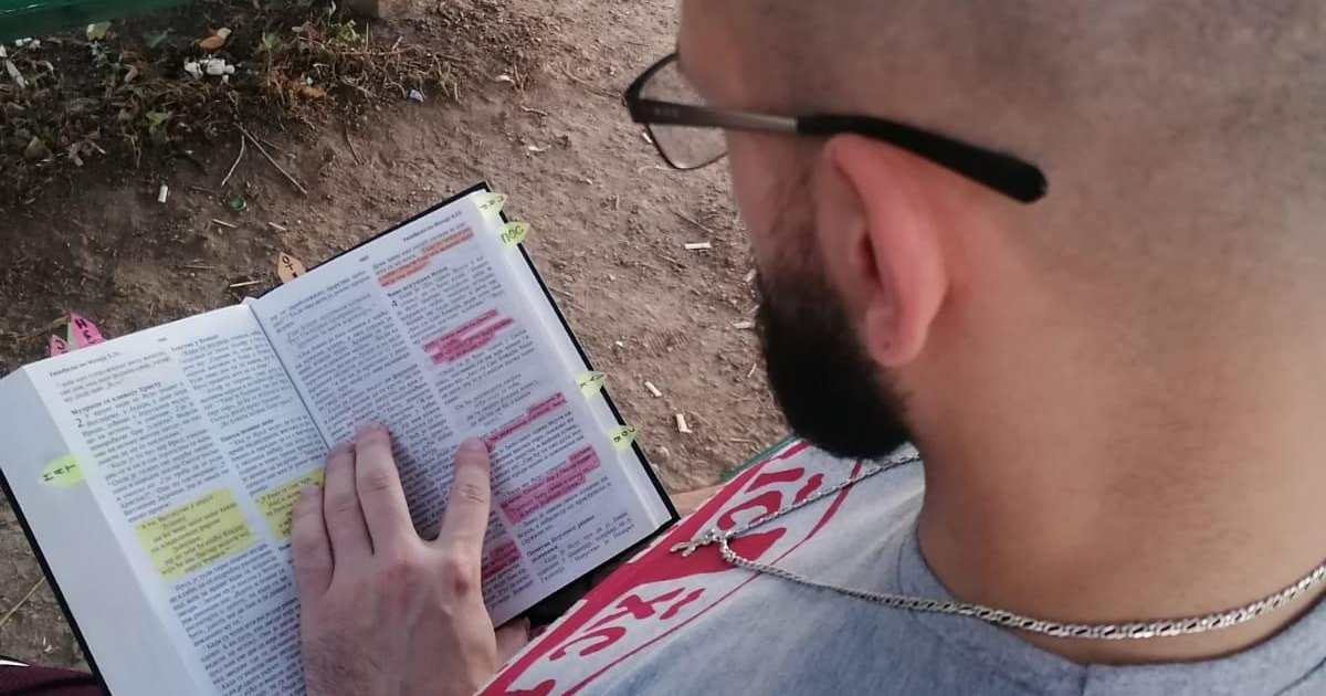 Pedja reading the New Serbian Translation Bible